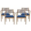 Set of 4 Acacia Wood Outdoor Dining Chairs with Cushions, Patio Dining Chair Teak Look with Beige Rope, Outdoor Dining Chair Set for Garden-Koiai - 2 of 4