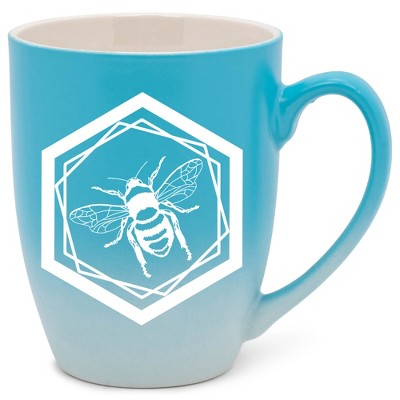 Elanze Designs Honeycomb Bee Two Toned Ombre Matte Teal and White 12 ounce Ceramic Stoneware Coffee Cup Mug