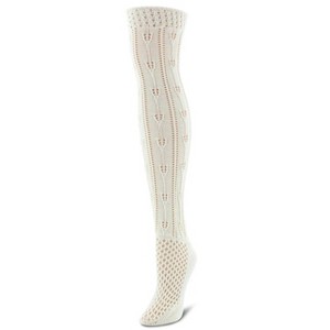 Memoi Crochet Stripe Chunky Knit Over-The-Knee Warm Socks - 1 of 2