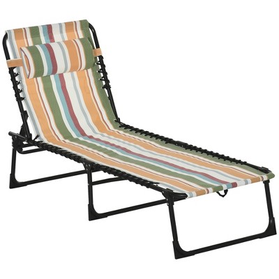 Dracelo Folding Deck Chair Pool Chair, Outdoor Lounge Chair with 4-Position Reclining Backrest, Pillow, Breathable Mesh and Stretch Seat