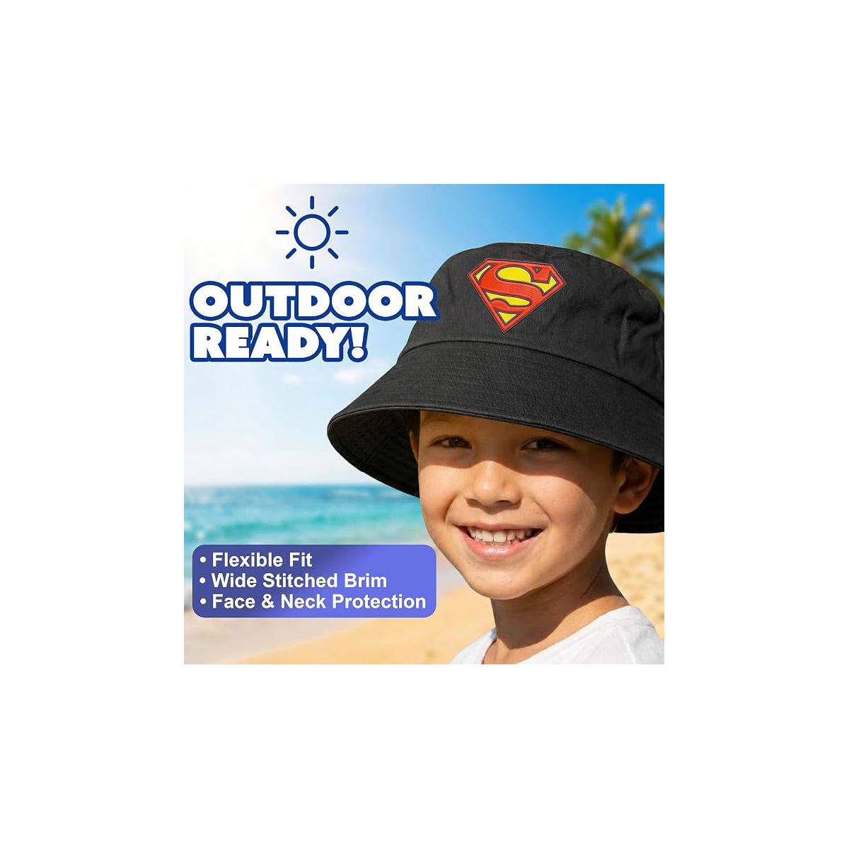 Superman Bucket Hat for Kids - Officially Licensed Superman Boys Bucket Hat, Beach Hat, Youth Sun Hat 4-14 Black, Grey, Blue. White and Red - thumbnail 7