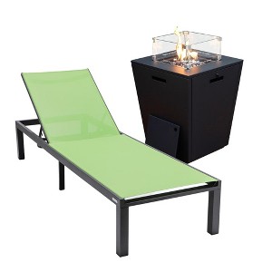 LeisureMod Marlin Modern Outdoor Patio Chaise Lounge Chair in Black Aluminum Frame with Square Fire Pit Side Table - 1 of 4