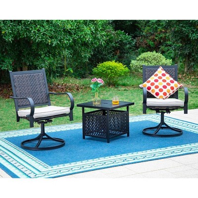 3pc Patio Conversation Set with Rattan Wicker Swivel Chairs & Coffee Table - Captiva Designs