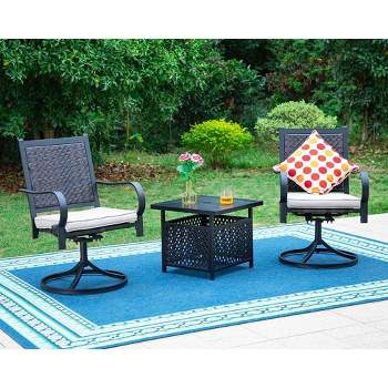 3pc Patio Conversation Set with Rattan Wicker Swivel Chairs & Coffee Table - Captiva Designs