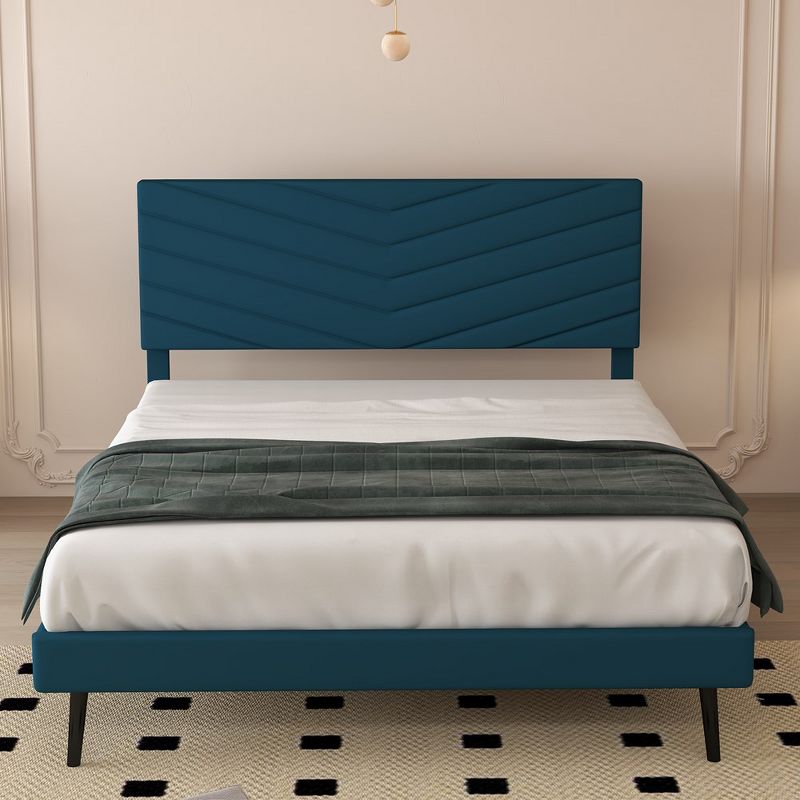 WhizMax Full Size Upholstered Bed Frame, Velvet Bed Frame Full with Adjustable Headboard, 5 of 6