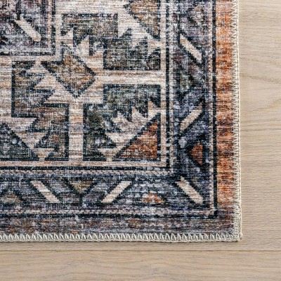 Layana Rust Geometric Machine Washable Runner Rug, 2' 6" x 12'