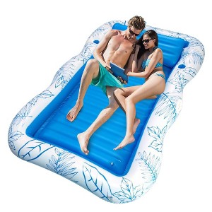 MOVSSOU Inflatable Tanning Pool Lounger Float Sun Tanning Water Filled Floatie Toys with Drink Holder 85"x63" - 1 of 4