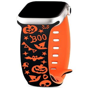 HTUTWOO Halloween Two-Tone Engraved iWatch Bands, Holiday Pumpkin Bands 42/44/45/49mm for iWatch Series 11 10 9 8 7 6 5 4 Ultra SE (Orange) - 1 of 4