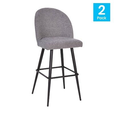 Gray Faux Leather and Metal Bar Stools, Set of 2