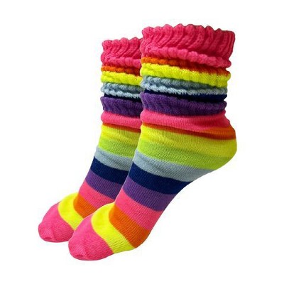 Neon Rainbow Slouch Socks the Sock Panda (Women's Sizes, Adult Medium) - Midweight