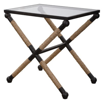 Braddock Coastal Black and Brown Glass Top Accent Table