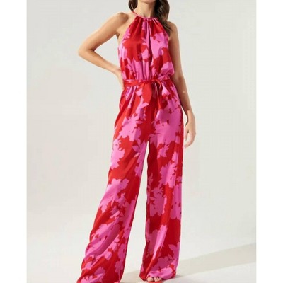 Women's Burning Love Lighthearted Trapeze Satin Jumpsuit - SUGARLIPS