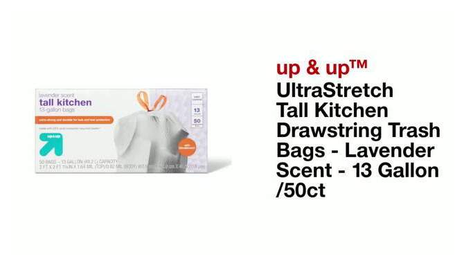 UltraStretch Tall Kitchen Drawstring Trash Bags - Lavender Scent - 13 Gallon/50ct - up &#38; up&#8482;, 2 of 6, play video