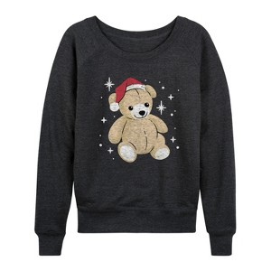 Women's - Instant Message - Christmas Teddy Bear Lightweight French Terry Wide Neck Long Sleeve Graphic Shirt - 1 of 4