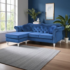 L-Shaped Sectional Sofa Chaise in Velvety MicroSuede with Chrome Legs - 1 of 4
