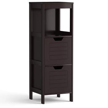 Costway Bathroom Wooden Floor Cabinet Multifunction Storage Rack Stand Organizer Gray\Black