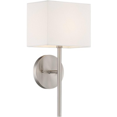 Possini Euro Design Modern Wall Sconce Lighting Brushed Nickel Hardwired 16 1/4" High Fixture Rectangular Linen Bedroom Bathroom