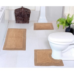 Luxury Reversible Bathroom Rugs Set, Washable Rug, Extra Soft and Absorbent bath Rug, Non-Slip Bath Mat Set, 3 Pcs Set with Contour, Linen - 1 of 4