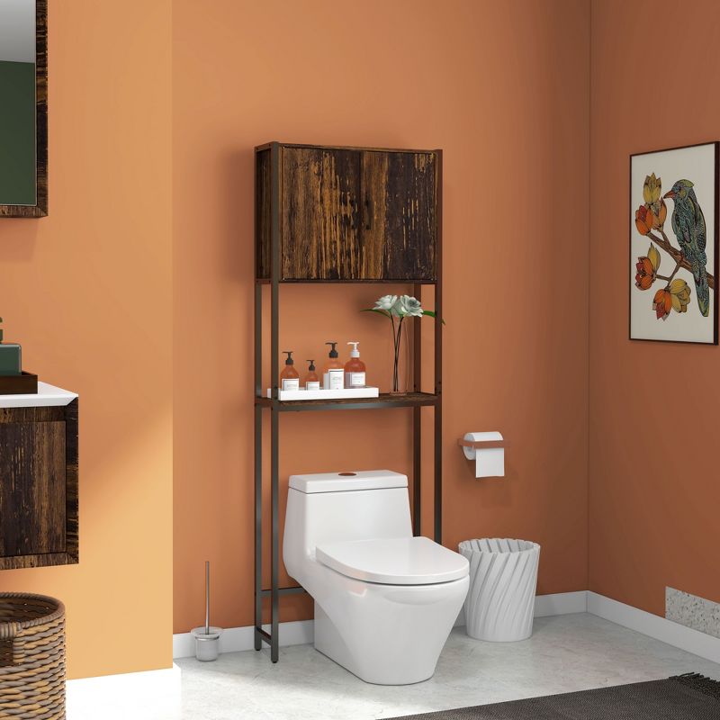 kleankin Industrial Over The Toilet Storage Cabinet, Bathroom Space Saver Above Toilet with Double Door Cupboard and Adjustable Shelf, Rustic Brown, 3 of 7