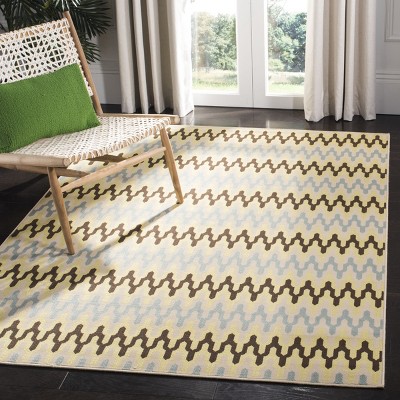 Green and Light Blue Geometric Synthetic Outdoor Area Rug
