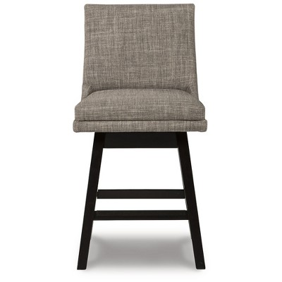 Transitional Beige Wood Swivel Barstool with Light Gray Upholstery