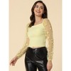 INSPIRE CHIC Women's Square Neck Mesh Sheer Star Print Long Sleeve Textured Crop Blouse - 2 of 4