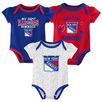 NHL New York Rangers Baby Girls' Winning Goal 3pk Bodysuit Set - 0-3M