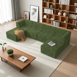 130.32" Corduroy U-Shaped Modular Sectional Sofa, 6-Piece Set - 1 of 4