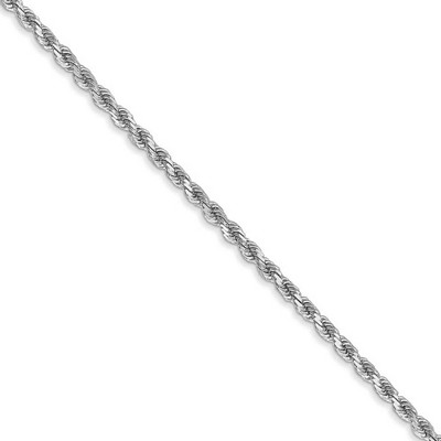Black Bow Jewelry 2mm, 14k White Gold, Diamond Cut Solid Rope Chain Necklace