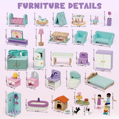Etokfoks Wooden Dollhouse Furniture Set 39 Pcs 5 Rooms Family Dolls Pets All Wood Doll House Accessories Pretend Play for Kids Ages 3 — фото 8