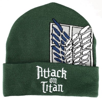 Attack On Titan Flat Logo Embroidery on Olive Acrylic Knit with Scout Crest Magic Jacquard unisex Beanie for Men Women
