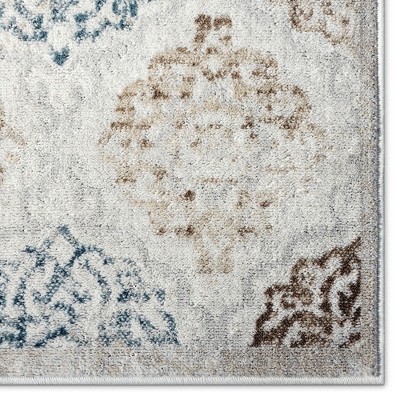 Ivory & Navy Blue Tufted Medallion 5' x 7' Synthetic Area Rug