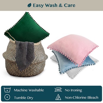 Emerald Green Velvet Pom Pom Euro Pillow Covers Set