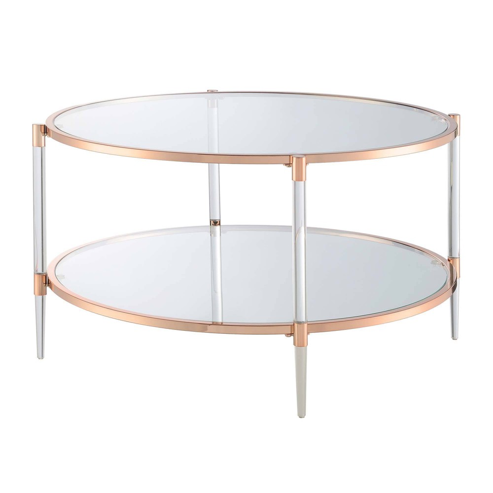 Royal Crest 2 Tier Acrylic Glass Coffee Table Rose Gold/Glass - Breighton Home: Elegant Contemporary Design, Tempered Shelves