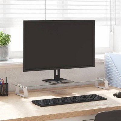 vidaXL Monitor Stand White 31.5 in.x7.9 in.x3.1 in. Tempered Glass and Metal
