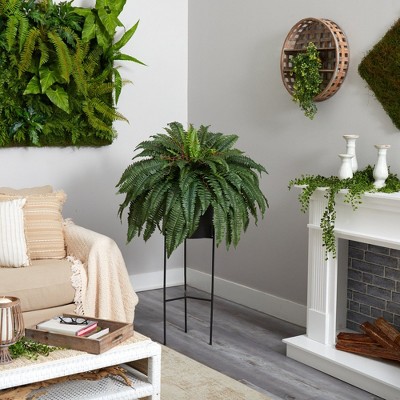Lush Green 35" Outdoor Plastic Fern in Black Planter
