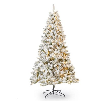 King Of Christmas 7ft Pre-Lit Snow Flocked Artificial Christmas Tree, Prince Flock Xmas Tree with 400 Warm White Lights