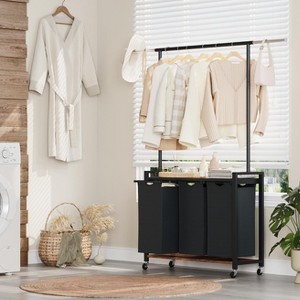 Laundry Sorter 2/3/4 Section with Rolling Hamper, Hanging Rack, Shelf & Lockable Wheels, Heavy Duty Laundry Organizer Cart for Bedroom/Bathroom - 1 of 4