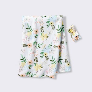 Hospital Muslin Swaddle and Headwrap Gift Set - 2ct - Floral - Cloud Island™ - 1 of 4