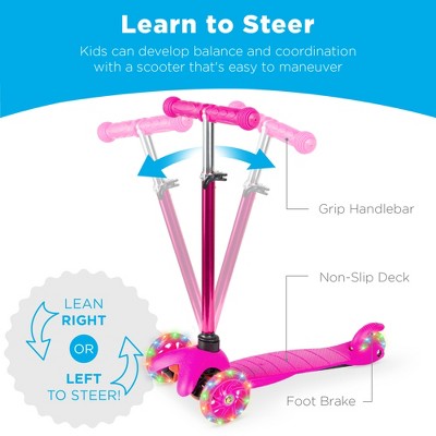 Pink Kids Mini Kick Scooter with Light-Up Wheels and Adjustable T-Bar