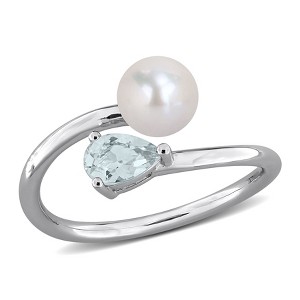 EVERLY JEWELRY | Multiple-color option in Yellow Silver Pearl Ring with Multiple color gemstone Options. - 1 of 4