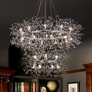 LLHZSY 2-Tiers 32-Lights Wagon Wheel Chandelier Crystal Dandelion Pendant Lights for Dining Room-Chrome-47 3/10" - 1 of 4