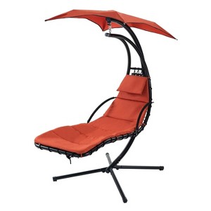72.83'' Orange Hanging Chaise Lounger with Removable Canopy, Outdoor Swing Chair with Built-in Pillow - 1 of 4