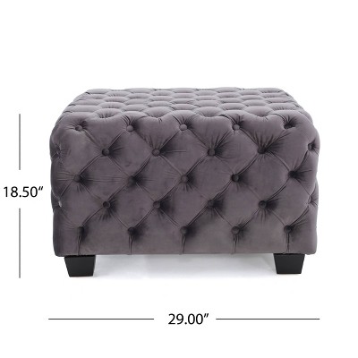 Gray Velvet Tufted Square Ottoman with Button-Tufted Diamond Stitching