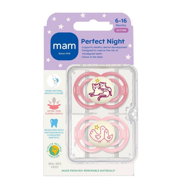 MAM Pacifier Perfect Night 6-16m - 2pk - Girl, 3 of 5