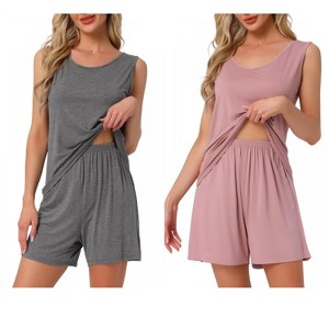 INSPIRE CHIC Women's 2 Pcs Cotton Soft Sleeveless Cami & Shorts Pajama Set - 1 of 4
