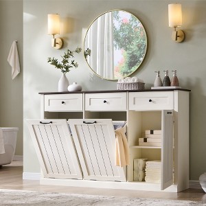 Triple Tilt-Out Laundry Hamper, 20 Gal  3-Drawer Removable Basket with Side Adjustable Storage, Space-Saving for Bathroom - 1 of 4