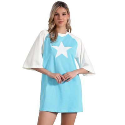 Jess by Meiko Women's StarStruck Raglan Sleeves Oversized T-Shirt Dress X-Small Light Blue
