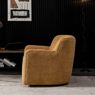 Camel Chenille Upholstered Swivel Barrel Accent Chair