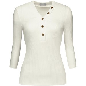 Hobemty Women's Basic V Neck Button 3/4 Sleeve Knitted Henley Shirts - 1 of 4